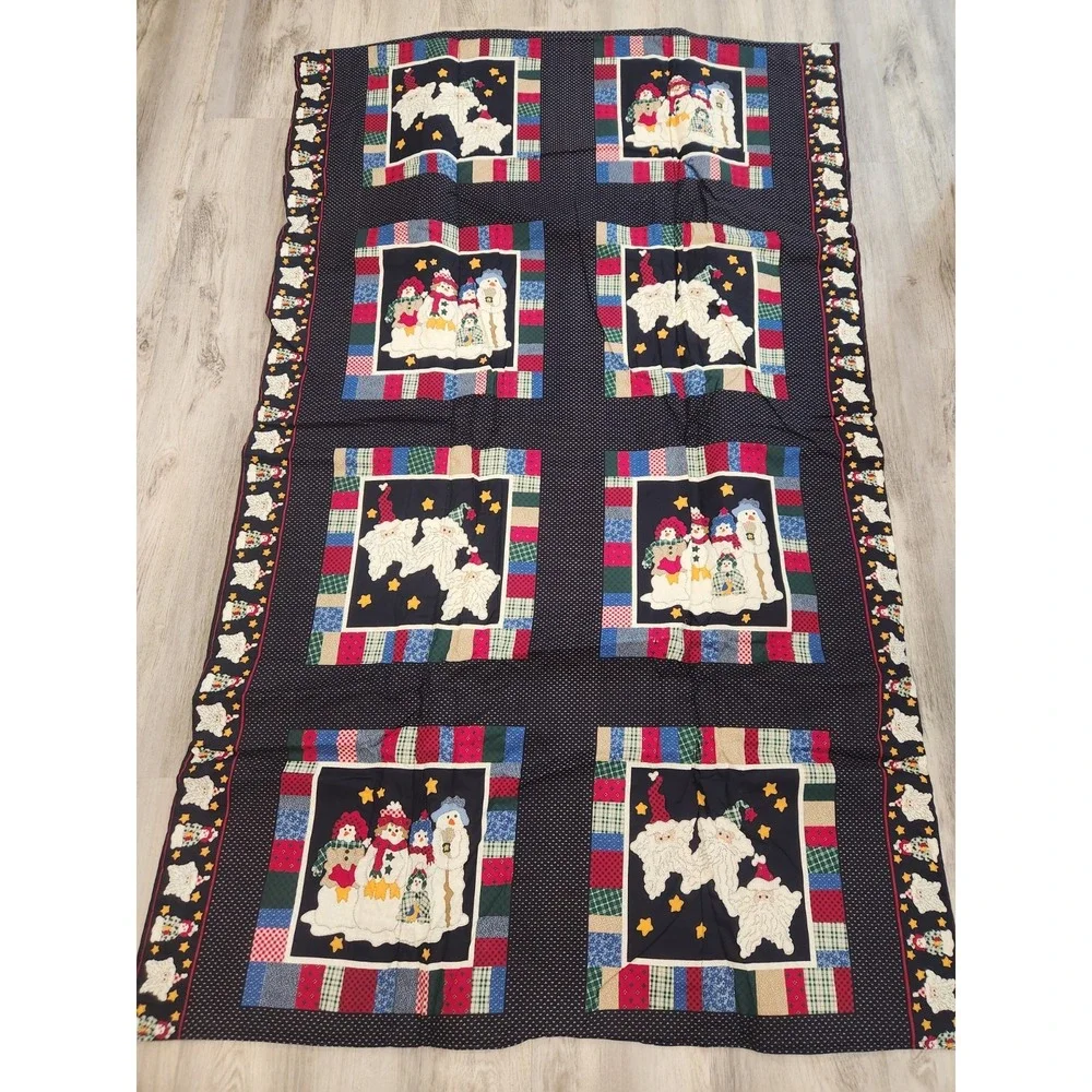 Vtg. Snowman Family Finished Quilt Throw/Pillow Combo Double‎ Sided  Christmas